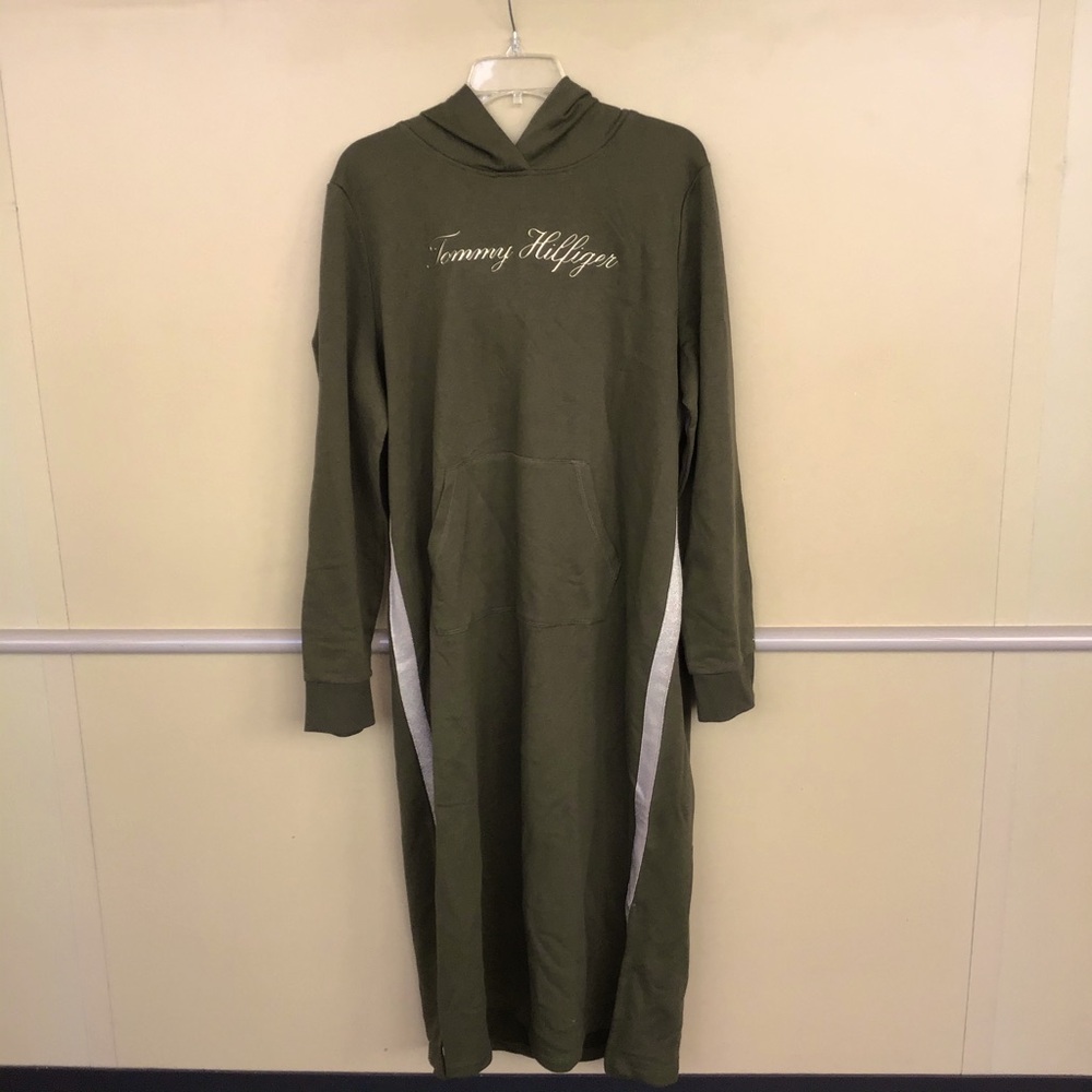 New Tommy Hilfiger women’s green sweatshirt dress size XXL with glitter stripe